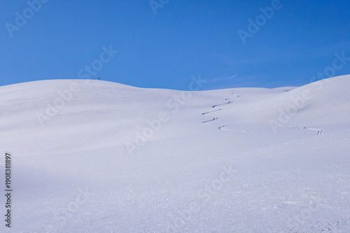 Traccia di una discesa con gli sci in neve fresca