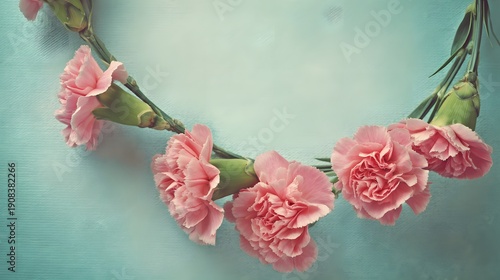 Delicate Pink Carnations Form a Beautiful Floral Wreath Arrangement.