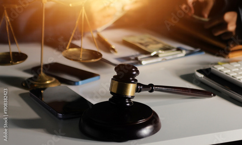 Businesswoman and Male lawyer or judge consult and conference having team meeting with client at law firm in office, Law and Legal services concept