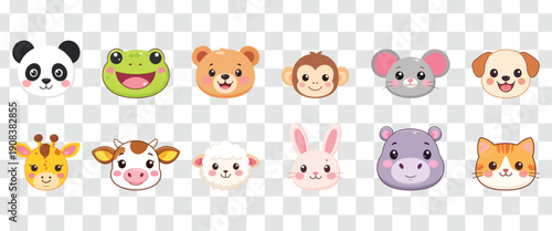Photography Cute Cartoon Animal Faces Vector Collection for Kids and Baby Designs Zoo, Farm