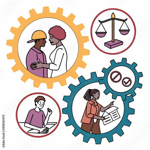 gender equality, community teamwork, diversity and collaboration Icon set, inclusion, partnership, human connection, justice, and unity for social issues, human rights, equality, gender roles, teamwor