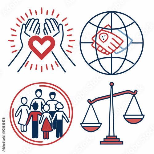 gender equality, community teamwork, diversity and collaboration Icon set, inclusion, partnership, human connection, justice, and unity for social issues, human rights, equality, gender roles, teamwor