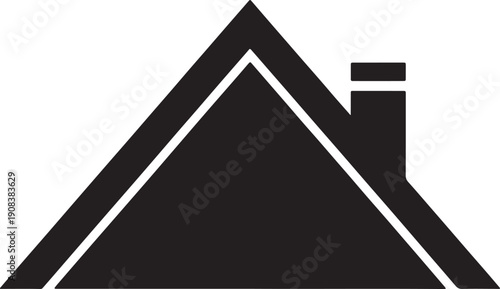 Black silhouette of a house roof with a chimney against a white background also transparent background