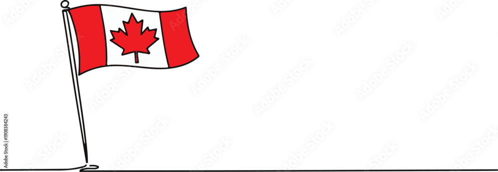 Fototapeta premium Abstract Monoline Illustration Canadian Maple Leaf and Flagpole