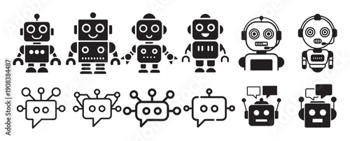 Full body robot character line icons for technology concepts. vector illustration eps 10
