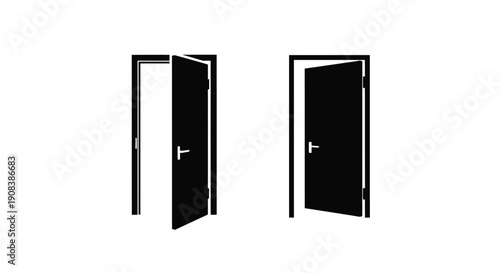 Two doors one open and one closed in stark contrast silhouette