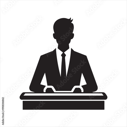 Office desk worker vector silhouette line art logo design concept illustration