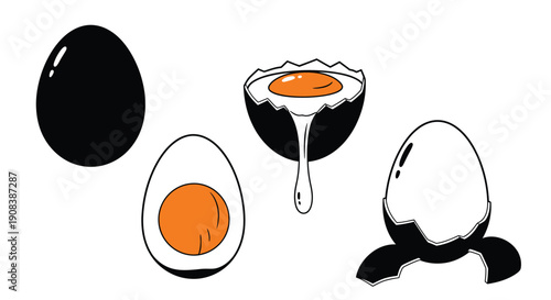 Eggs in various stages of cracking presented as a black silhouette