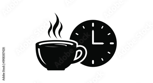 Coffee break with a clock a striking black silhouette