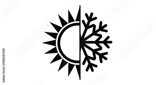 A contrasting sun and snowflake design split down the middle silhouette