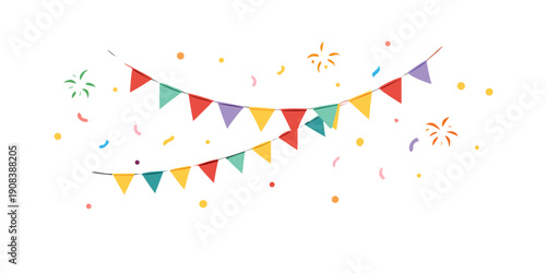 confetti, garlands and streamers party background .vector icon
