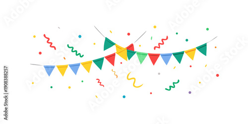 confetti, garlands and streamers party background .vector icon
