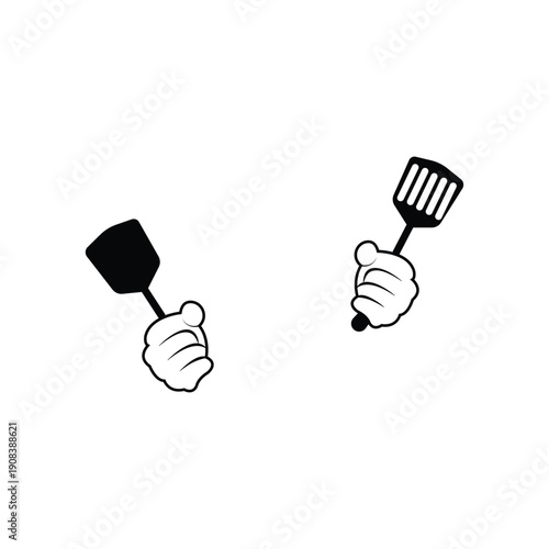 Chef Hand Holding Spatula and Turner Icon Vector Illustration