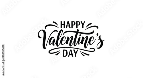 A stylish black lettering design announces happy valentine s day with swirling decorative elements high quality professional detailed modern