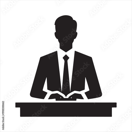 Office desk worker vector silhouette line art logo design concept illustration