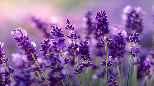 Close-up of Vibrant Purple Lavender Flowers in Bloom.