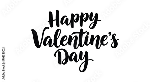 A simple black and white graphic displays the text happy valentine s day in elegant flowing calligraphy high quality professional detailed