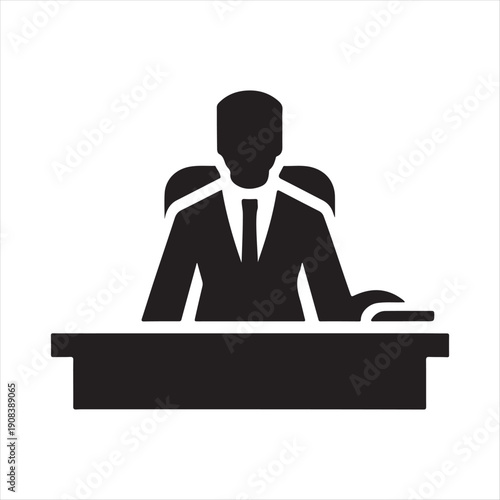 Office desk worker vector silhouette line art logo design concept illustration