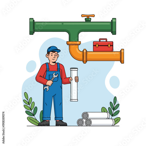 A male plumber fix the pipe, vector illustration design
