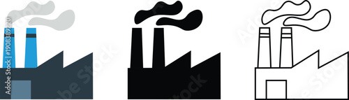 Factory Building With Smoke Chimney Industrial Plant Icon Vector