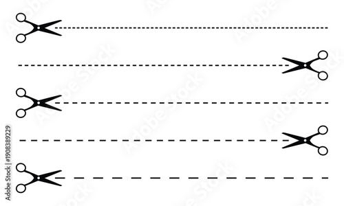 Scissors Cut Line Icons Set - Cut Here Line Symbols vector. Paper Cut Guide Icons 
