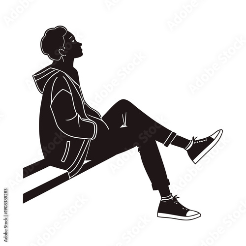 Silhouette of Person Sitting on Bench in Casual Outfit, Relaxed Park Lifestyle and Leisure Moment