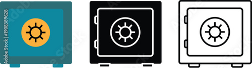 Safe Box Vault Icon Set Security Lock Banking Flat Glyph Outline