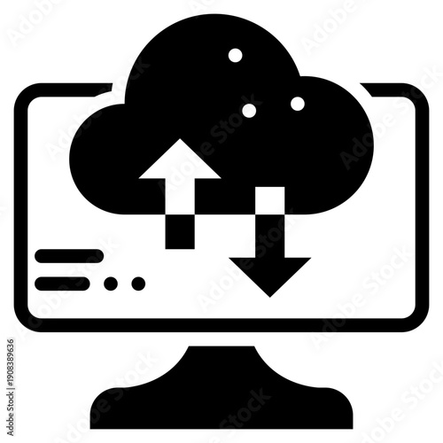 online data storage cloud upload download network solid glyph icon