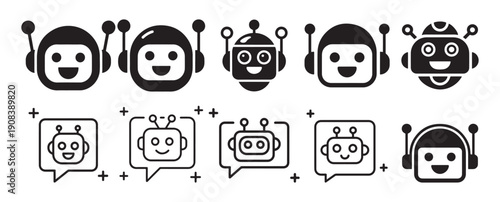 Collection of cute robot head silhouette avatars for user profiles. vector illustration eps 10