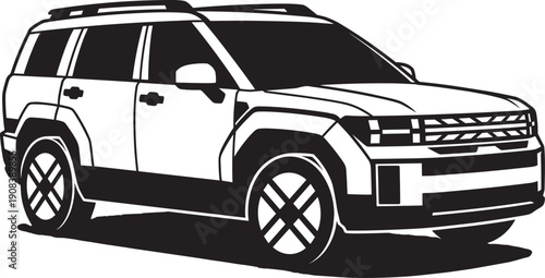 Modern SUV Car Silhouette Illustration, Black Luxury Offroad Crossover Vehicle Isolated Vector For Automotive Branding Design Marketing Advertising