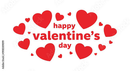 A vibrant illustration displays several red hearts surrounding the text happy valentine s day in a festive arrangement
