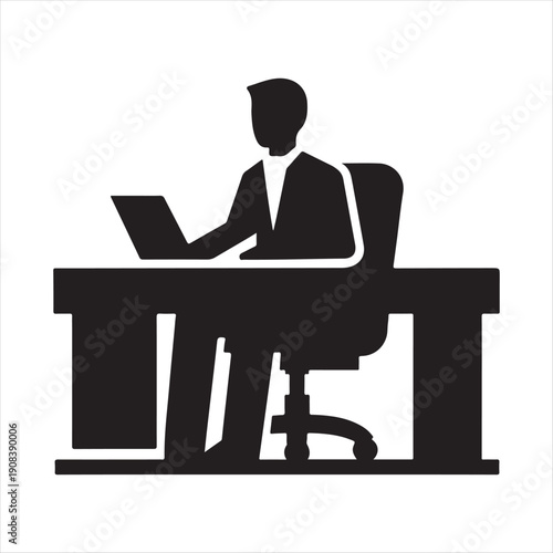 Office desk worker vector silhouette line art logo design concept illustration