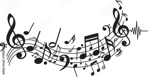 black music notes on white background