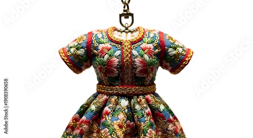 Vibrant Floral Dress on Gold Mannequin