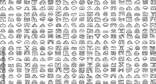 Weather icons with various cloud and sun symbols on white background
