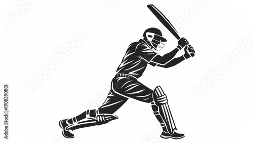 Cricket Batsman In Action Silhouette With Protective Gear On White Background batter sport