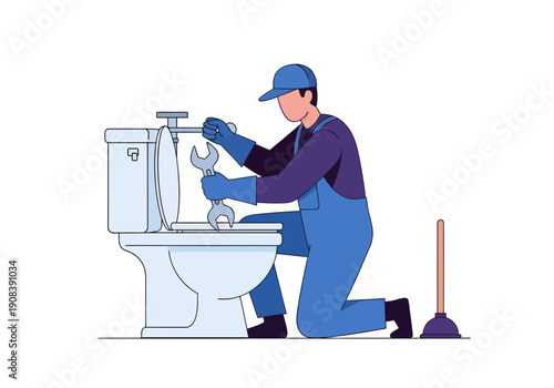 A male plumber fix the toilet, vector illustration design