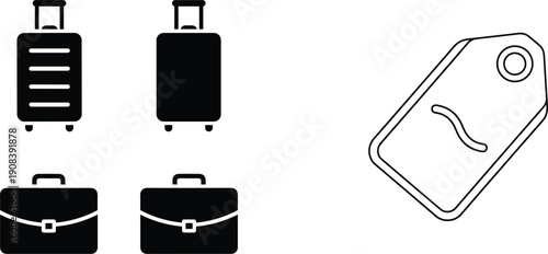 Travel suitcase briefcase and luggage tag icons tourism baggage equipment vector illustration set design elements