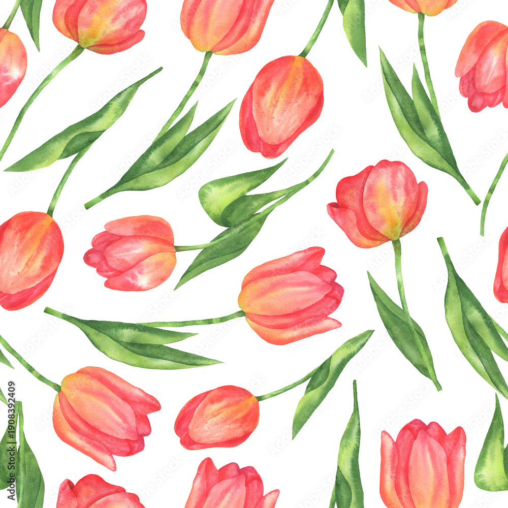 Obraz premium Seamless pattern red tulips