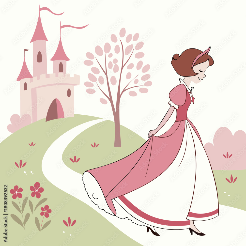 Fototapeta premium Princesse en robe rose et blanche