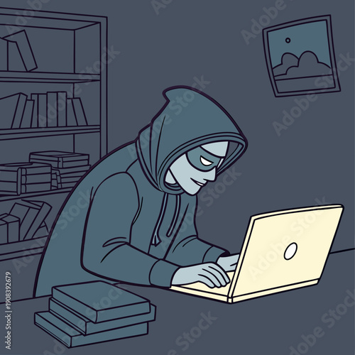 Un voleur de données vole des informations sur un ordinateur portable la nuit