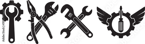 black silhouettes of various tools and mechanisms
