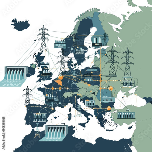 European Map with Power Plants and Transmission.