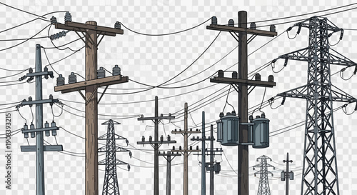 Electricity Pylons and Power Lines Infrastructure.