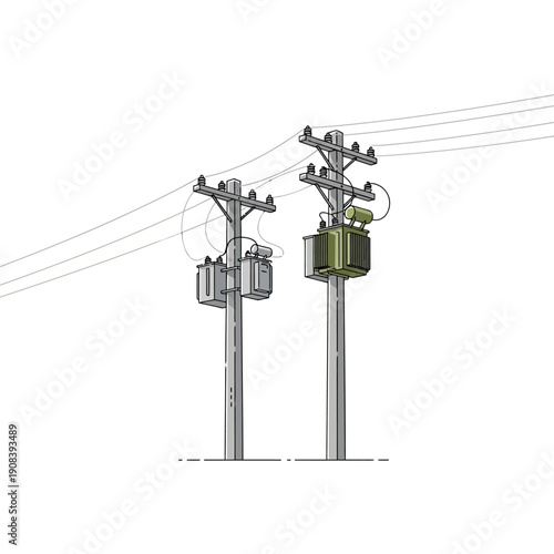 Electricity Pylons with Transformers and Wires.