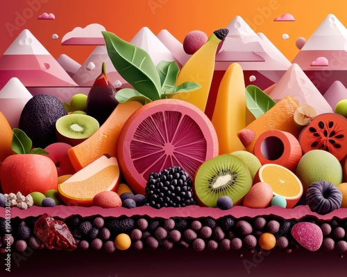 Wallpaper Mural Metaphorical visual of iron as  energy fuel  with food illustrations, engaging mineral education Torontodigital.ca