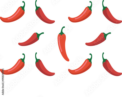 Red chili pepper vector illustration set with fresh spicy vegetables isolated on white for food design packaging cooking branding and kitchen projects