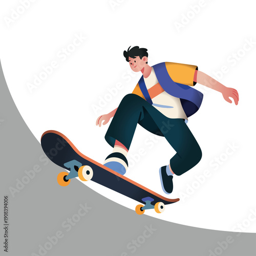 Cartoon illustration of a skateboarder in motion