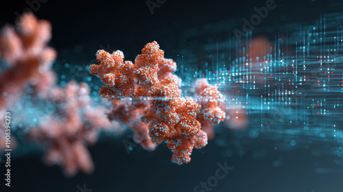 Antibody molecule data science digital medicine healthcare technology biotechnology futuristic particle background concept innovation research