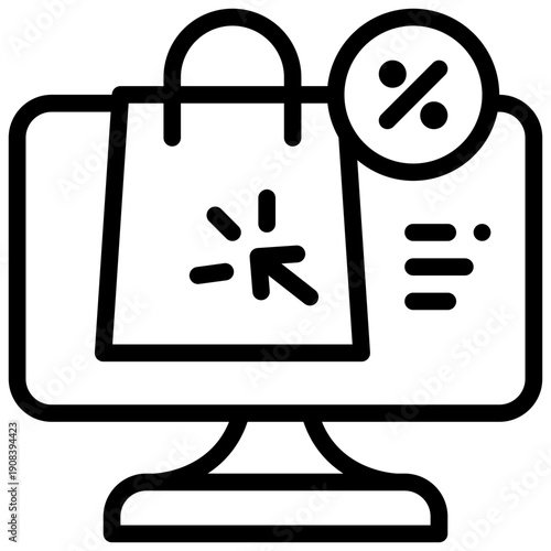 online shopping bag discount sale store network simple line icon